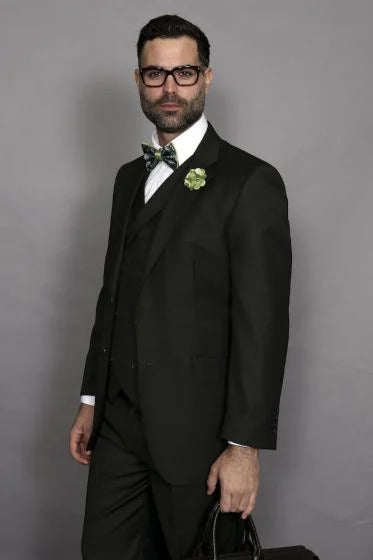 Statement Men's 3 Piece 100% Wool Suit - Elegant Solid  Modern Fit