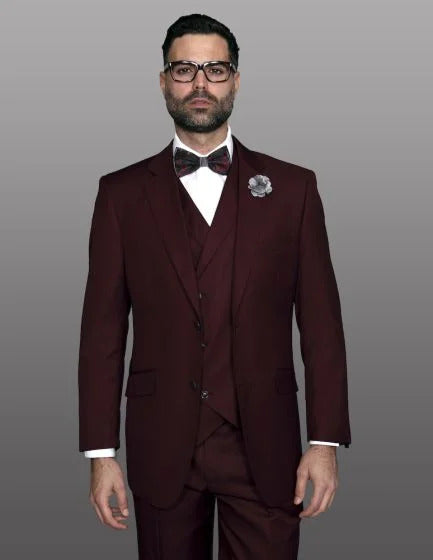 Statement Men's 3 Piece 100% Wool Suit - Elegant Solid  Modern Fit