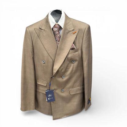 Men’s Double Breasted Suit in Camel, Bronze & Charcoal – Regular Fit Formal Suit with Flat Front Pants Modern Fit