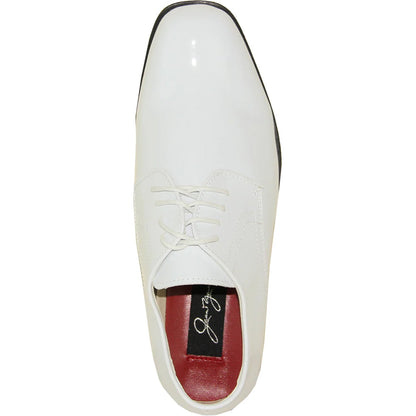 Bravo Mens Classic Formal Shiny Patent Tuxedo Shoe in White