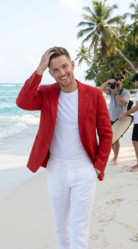 Men’s Red Linen Blazer, Lightweight Business Casual Wedding Sport Coat Jacket