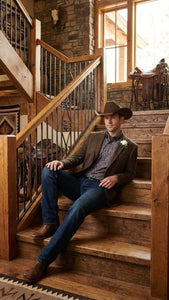 Men’s Brown Western Tweed Herringbone Blazer Jacket – Classic Cowboy Style Sport Coat for Wedding Party