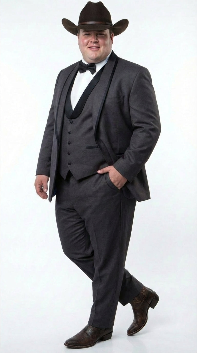 Charcoal Gray Western Tuxedo for Men | Classic Three Piece Formal Wedding and Evening Cowboy Tuxedo Suit With Trim Peak Lapel - Image 7