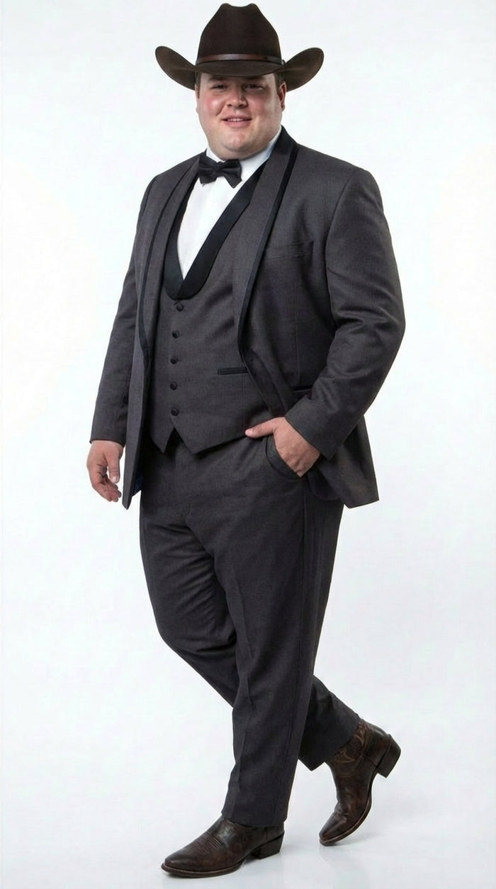 Charcoal Gray Western Tuxedo for Men | Classic Three Piece Formal Wedding and Evening Cowboy Tuxedo Suit With Trim Peak Lapel - Image 7