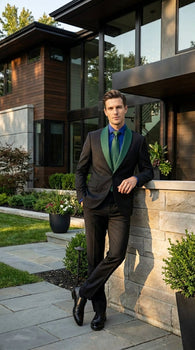 Men’s Black Suit with Hunter Green Shawl Lapel – Black and Hunter Green Formal Tuxedo Suit for Wedding, Prom With Bow Tie