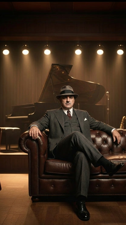 Al Capone Men’s Charcoal Gray Stripe 3-Piece Gangster Style Suit – 1920s Jazz Club Inspired Formal Suit Outfit - Image 6