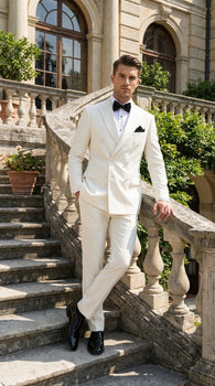 Men’s ivory Cream Double Breasted Suit – Classic Formal Tuxedo Style Suit for Weddings off White Color