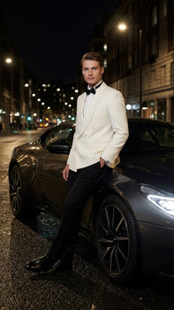 Men’s Ivory Double-Breasted Shawl Lapel Tuxedo Jacket | Premium Formal Dinner Jacket for Weddings and Black-Tie Events