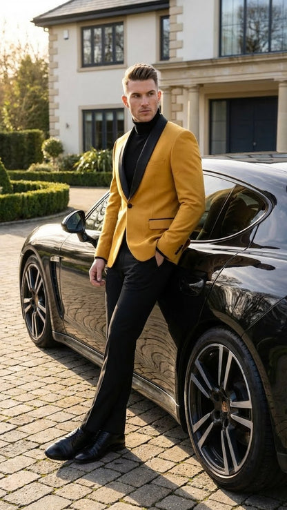 Men's Gold Shawl Lapel Blazer Tuxedo Dinner Jacket – Luxury Formal Blazer Jacket for Wedding, Party and Evening Events - Image 9