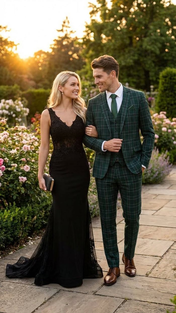Men's Dark Green Plaid 3 Piece Suit – Checkered Suit Set for Wedding, Windowpane Tartan Fabric - Ultra Slim Fit - Image 8