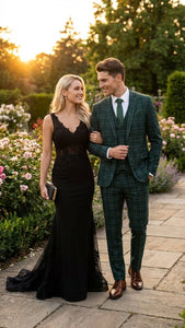 Men's Dark Green Plaid 3 Piece Suit – Checkered Suit Set for Wedding, Windowpane Tartan Fabric - Ultra Slim Fit - Image 8