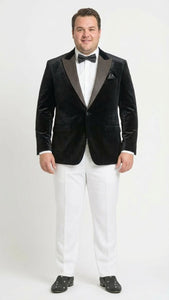 Men’s Black Velvet Tuxedo Blazer with Studded Lapel – Formal Evening Jacket
