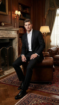 Tiglio Designer Men’s Black Single Button Tuxedo Suit – Formal Black Business and Wedding Suit Shawl Collar  Super 150's Wool Fabric