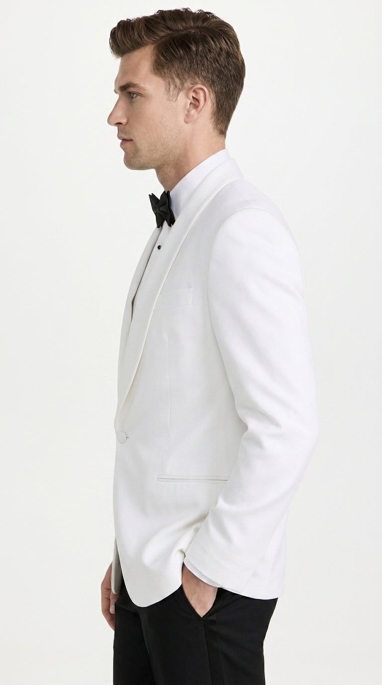 Snow White Dinner Jacket 100% Poly -  Blazer Jacket For Men Online1 Button Shawl Collar