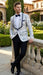 Men’s White and Navy Blue Lapel  Floral Jacquard Blazer with Contrast Shawl Lapel – Luxury Wedding and Party Wear Jacket paisley Tuxedo Navy Pants