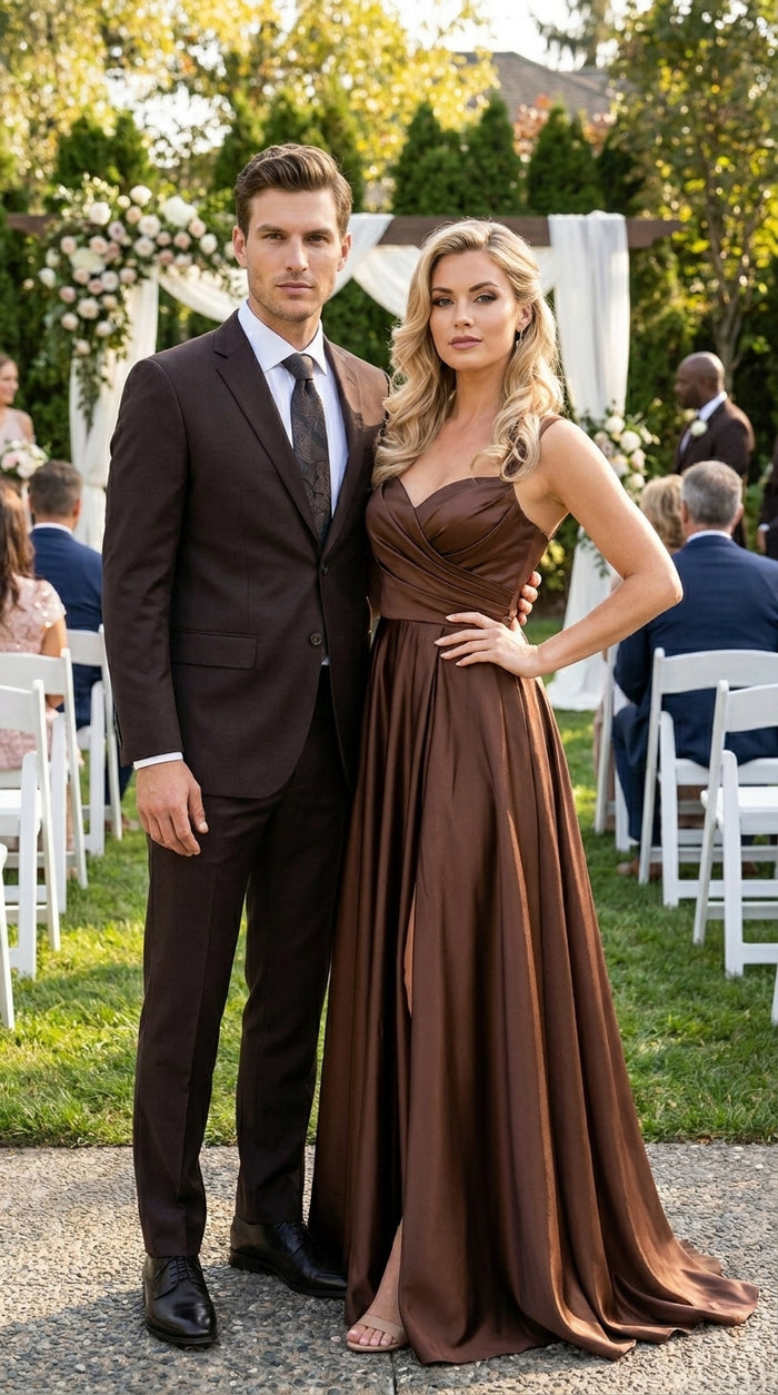 Men’s Tiglio Italian Brown Suit with Two Button Blazer and Matching Pants, Formal Business Wedding Suit