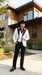 Men’s White Cowboy Tuxedo with Black Satin Lapel – Western Formal Suit with Matching Vest
