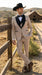 Men’s Beige Pinstripe Western 3 Piece Tuxedo Suit with Black Shawl Lapel, Formal Cowboy Wedding Prom Suit in Tan Khaki Color