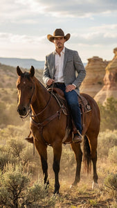 Men's Grey Tweed Herringbone Western Blazer Jacket  Style Look, Textured Formal Casual Sport Coat for Jeans - Image 9