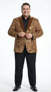 Men's Light Brown & Gold Baroque Embroidered Blazer Jacket | Tuxedo Dinner Jacket - Image 9