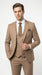 Men’s Rossiman Tan Suit with Gold Buttons, Peak Lapel Jacket and Double Breasted Vest