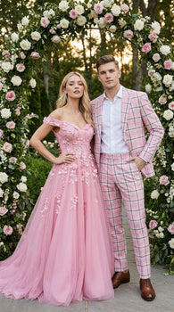 Men’s Pink Plaid Suit with Check Pattern Blazer and Matching Pants, Formal Wedding Party Dress Suit