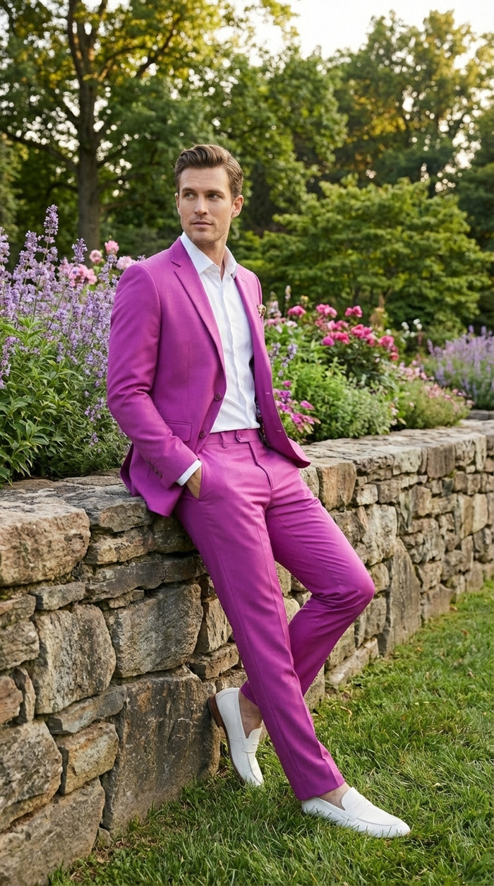 Mens Fuchsia 2 Piece Suit – Bright Pink Formal Suit for Men Stylish Wedding Party Prom Suit Magento Color Modern Fit