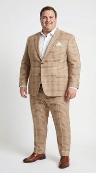 Beige Tan Plaid windowpane Two Piece Suit for Men | Classic Checkered Formal Suit with Jacket and Pants by Rossiman - Image 9