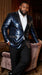 Men’s Navy Sequin Blazer – Navy Blue Sparkle Sequin Formal Blazer with Satin Lapel for Prom, Party and Evening Events