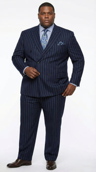 Men's Navy Blue Double Breasted Pinstripe Suit – Modern Fit By rossiman