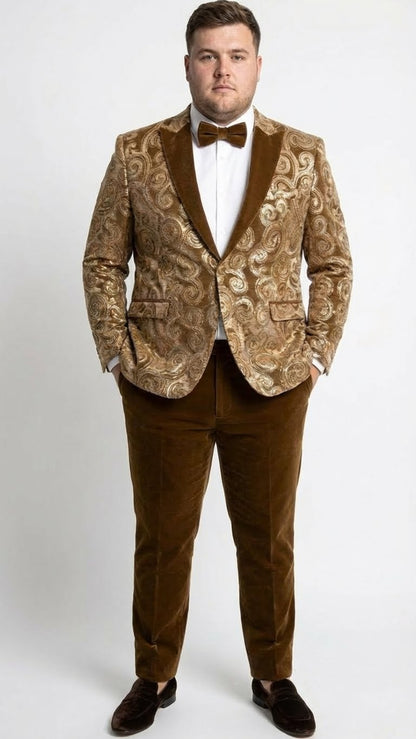 Men’s Brown Tuxedo dinner Jacket Blazer – Jacket for Formal Paisley Pattern Coffee Mocca Color + Bowtie