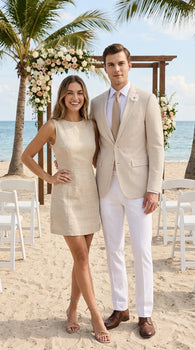 Mens Beige Seersucker Blazer – Lightweight Striped Summer Sport Coat Casual Smart Formal Blazer