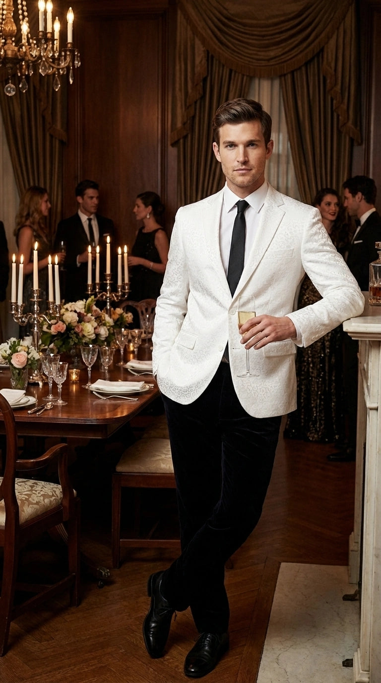 Men’s White Disco Blazer 1980s Sequin Style Jacket – Lapel Collar Party Blazer, Formal Evening Wear, Halloween Masquerade Club Outfit