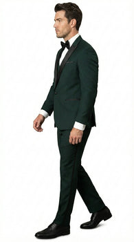 Men’s Hunter Green Tuxedo Suit 3 Piece – One Button Peak Lapel Designer Formal Suit for Wedding,  Light Weight Wool By Statement Dark Green
