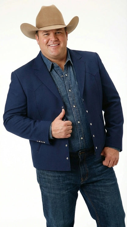 Mens Navy Blue Western Blazer Set – Cowboy Style Jacket and Pants Outfit Classic Country Western Blazer
