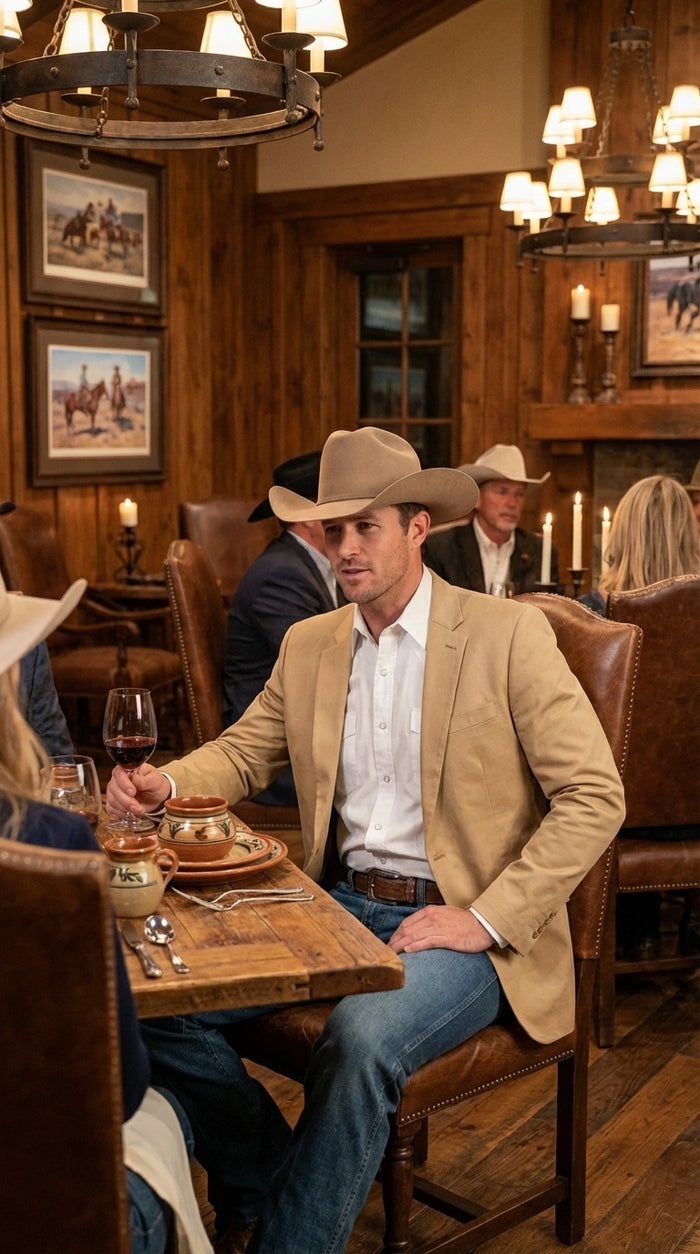 Men’s Tan Camel British khaki Western Blazer – Two Button Classic Casual Sport Coat - Cowboy Country Coat