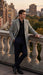 Men’s Grey Herringbone Long Overcoat – Tweed Black and White Pattern Wool Topcoat Three Qaurter