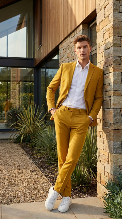 Men’s Gold Mustard Color Suit – Wedding & Prom Formal Suit Outfit, Modern Blazer and Pants