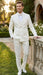 Men’s Ivory Double Breasted Tuxedo Dinner Jacket – Textured Blazer Paisley Texture Pattern in Off White Cream Color + Bowtie