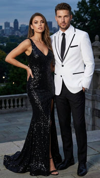 Men’s White Blazer with Black Trim | Wedding and Party Formal Blazer Jacket - White Tuxedo Prom Jacket