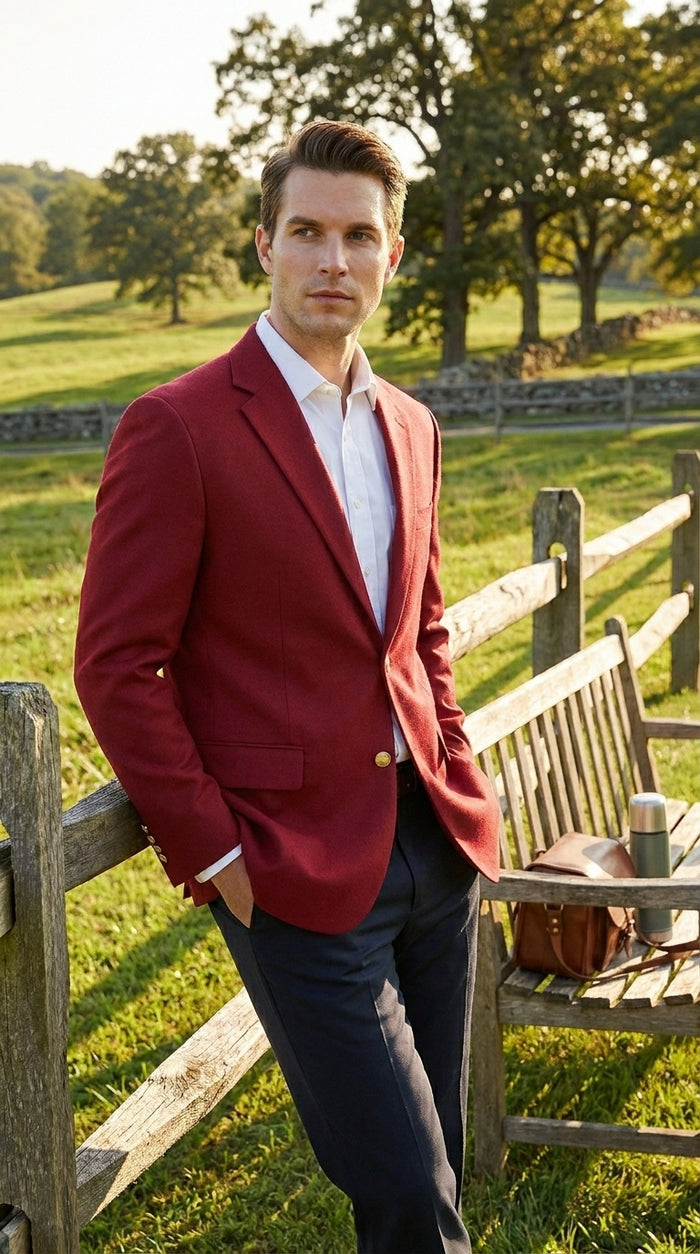 Men’s Burgundy Wine Maroon Dress Casual Blazer with Notch Lapel, Designer Fashion Sportscoat