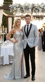 Men’s Silver and Black Floral Blazer – Elegant Formal Tuxedo Style Blazer Jacket for Wedding, Party, Prom and Evening Wear