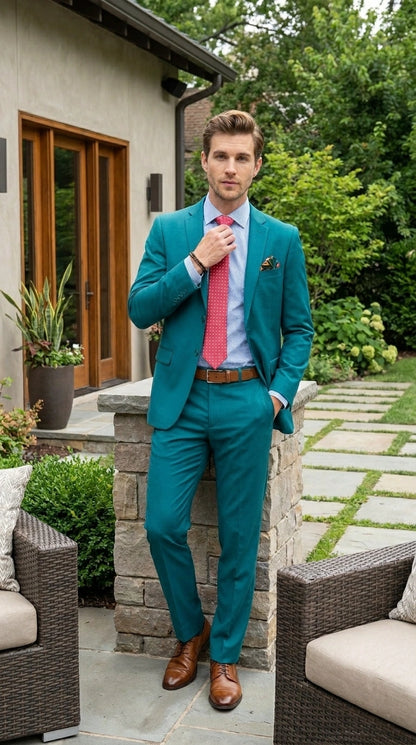 Men’s Teal Green Dark Turquoise Suit – Elegant Formal Suit for Business, Wedding, Party and Modern Style Wear Modern Fit