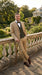 Men’s Khaki 3 Piece Suit with Patterned Vest, Great Gatsby Inspired Formal Suit for Weddings, Mardi Gra in Tan Camel Color