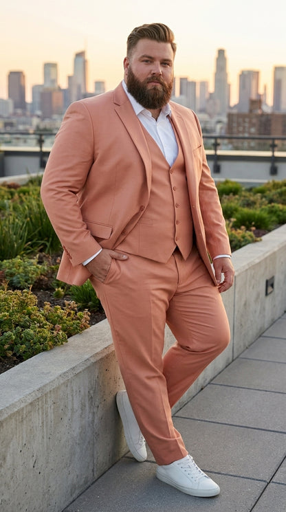 Men’s Peach Light Brown 3 Piece Suit – Wedding & Prom Formal Suit Set, Blazer Pants Double breasted vest