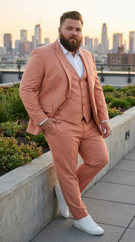 Men’s Peach Light Brown 3 Piece Suit – Wedding & Prom Formal Suit Set, Blazer Pants Double breasted vest