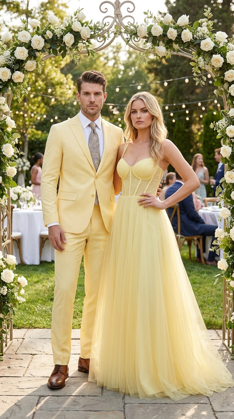 Men’s Pale Yellow 2 Piece Suit, Formal Dress Suit for Weddings, Prom, Parties, Summer Events, and Special Occasions By Vitali Modern Fit