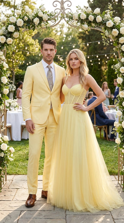 Men’s Pale Yellow 2 Piece Suit, Formal Dress Suit for Weddings, Prom, Parties, Summer Events, and Special Occasions By Vitali Modern Fit