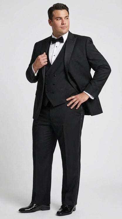 Men’s Black Boot Cut 3-Piece Tuxedo Suit – Peak Lapel Wedding, Prom and Formal Suit 1970s Style