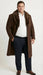 Men’s Brown Long Overcoat with Faux Fur Collar – Classic Winter Formal Coat Three Quarter Carcoat Wool and Cashmere Fabric